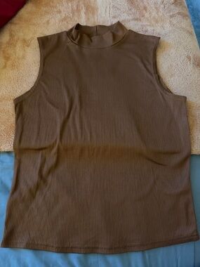 Olivia Rae Sleeveless Mock Neck Ribbed Tank Top - Brown - Never Worn